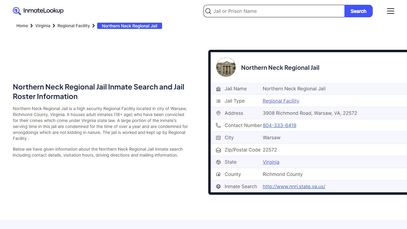 Northern Neck Regional Jail Inmate Search, Jail Roster, Bookings ...