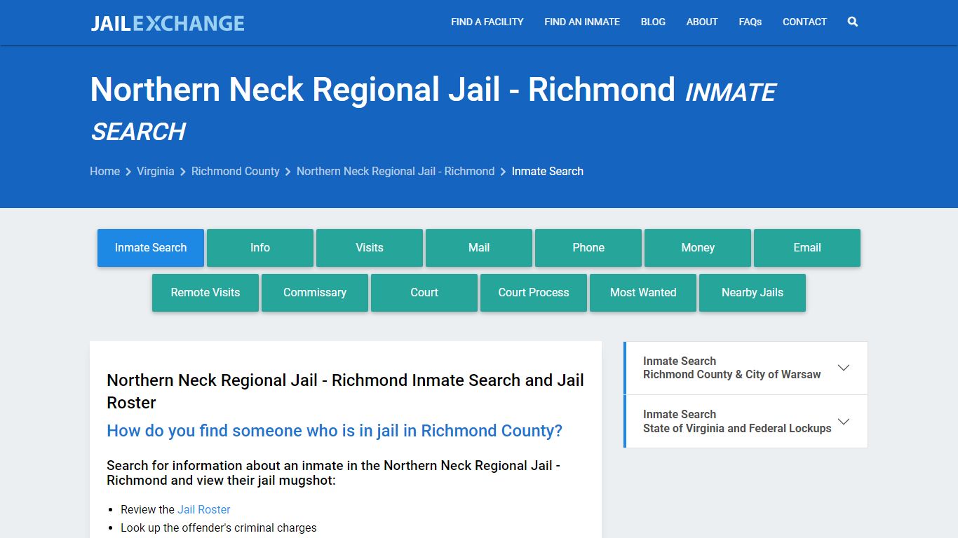 Northern Neck Regional Jail - Richmond Inmate Search