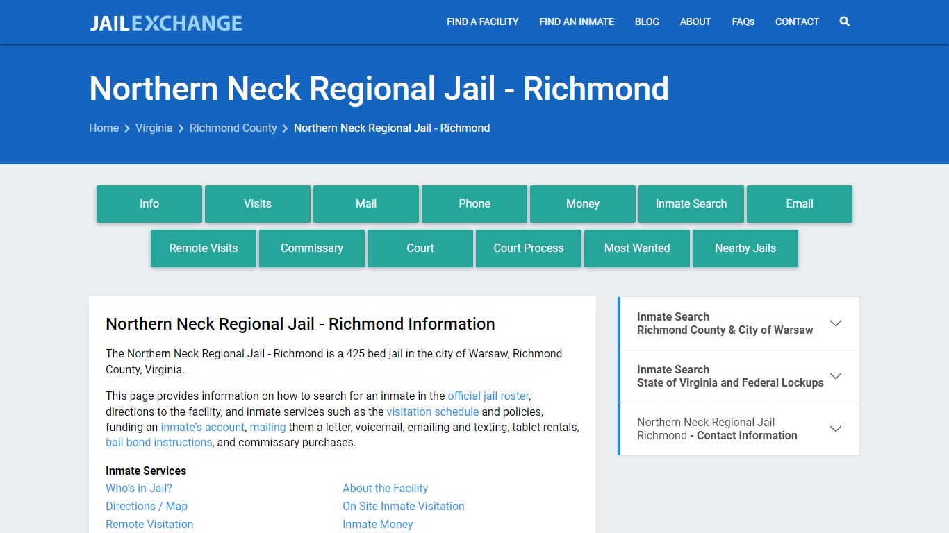 Northern Neck Regional Jail - Richmond, VA Inmate Search, Information