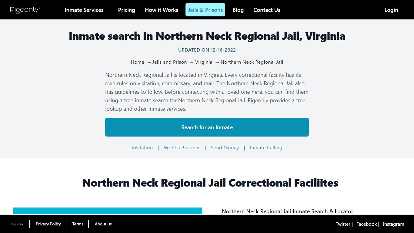 Inmate Search Northern Neck Regional Jail, Virginia | Pigeonly