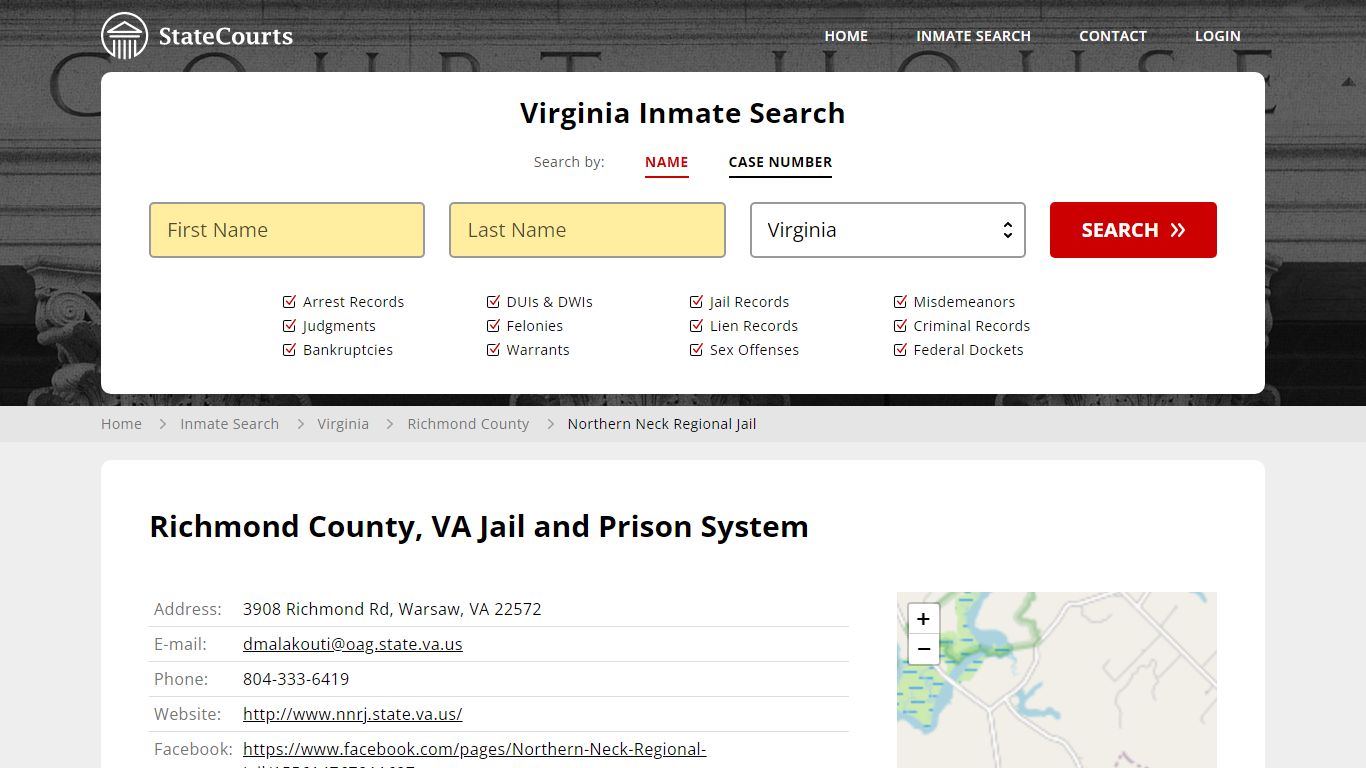 Northern Neck Regional Jail Inmate Records Search, Virginia - StateCourts